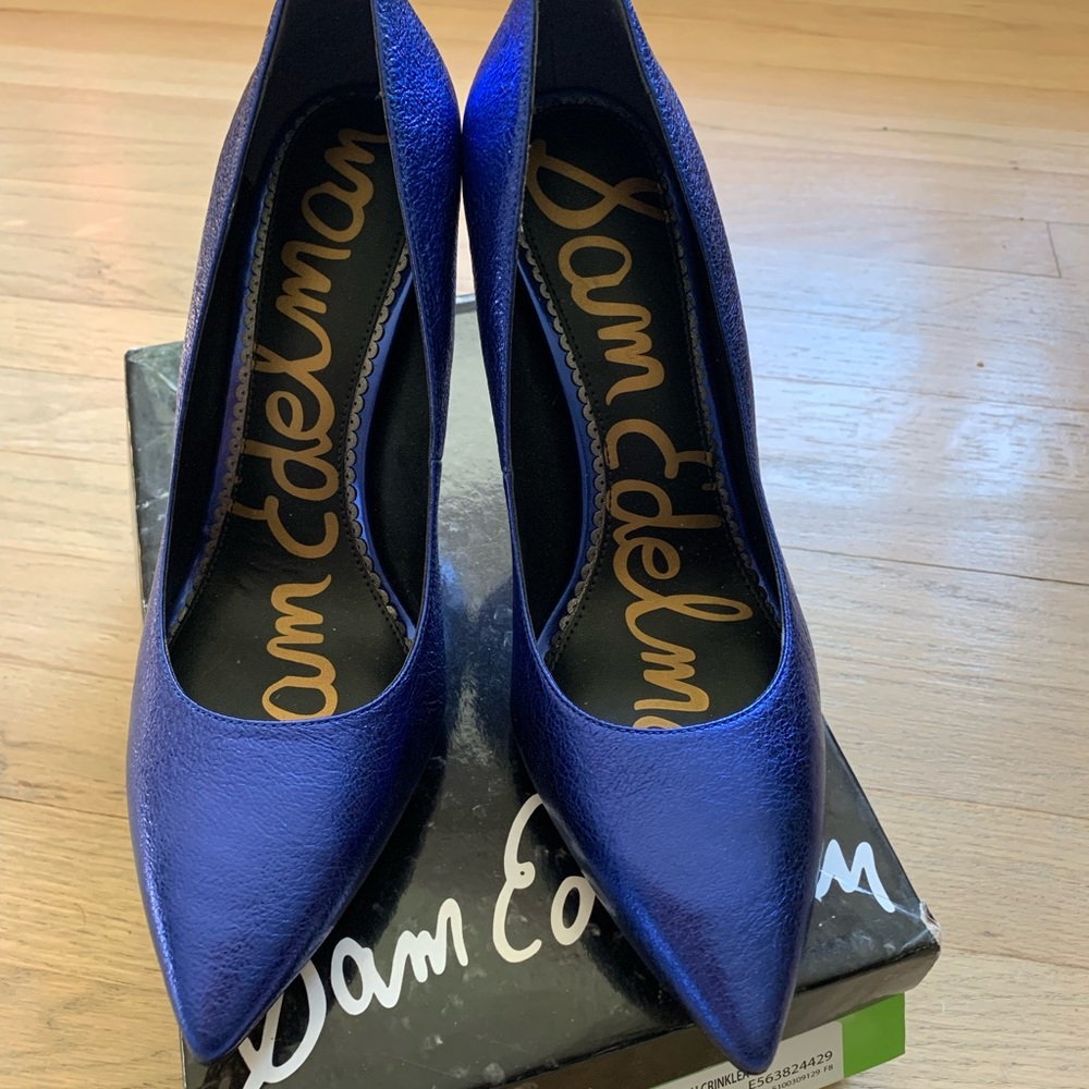 Sam Edelman blue metallic heels hazel